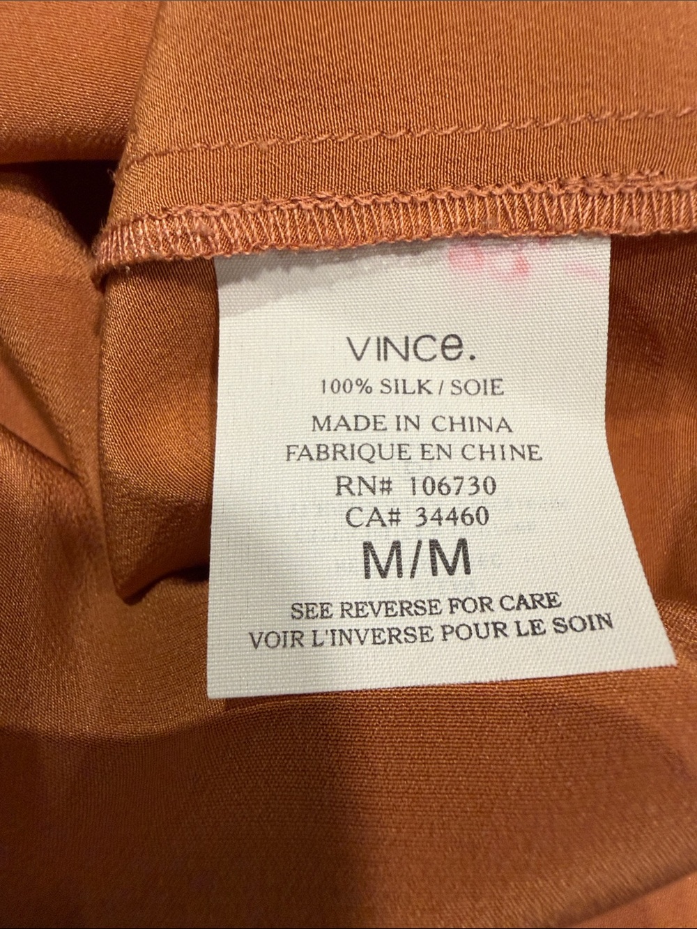 Vince Long-Sleeve Henley Silk Blouse in Amber Brown - Picture 6 of 6